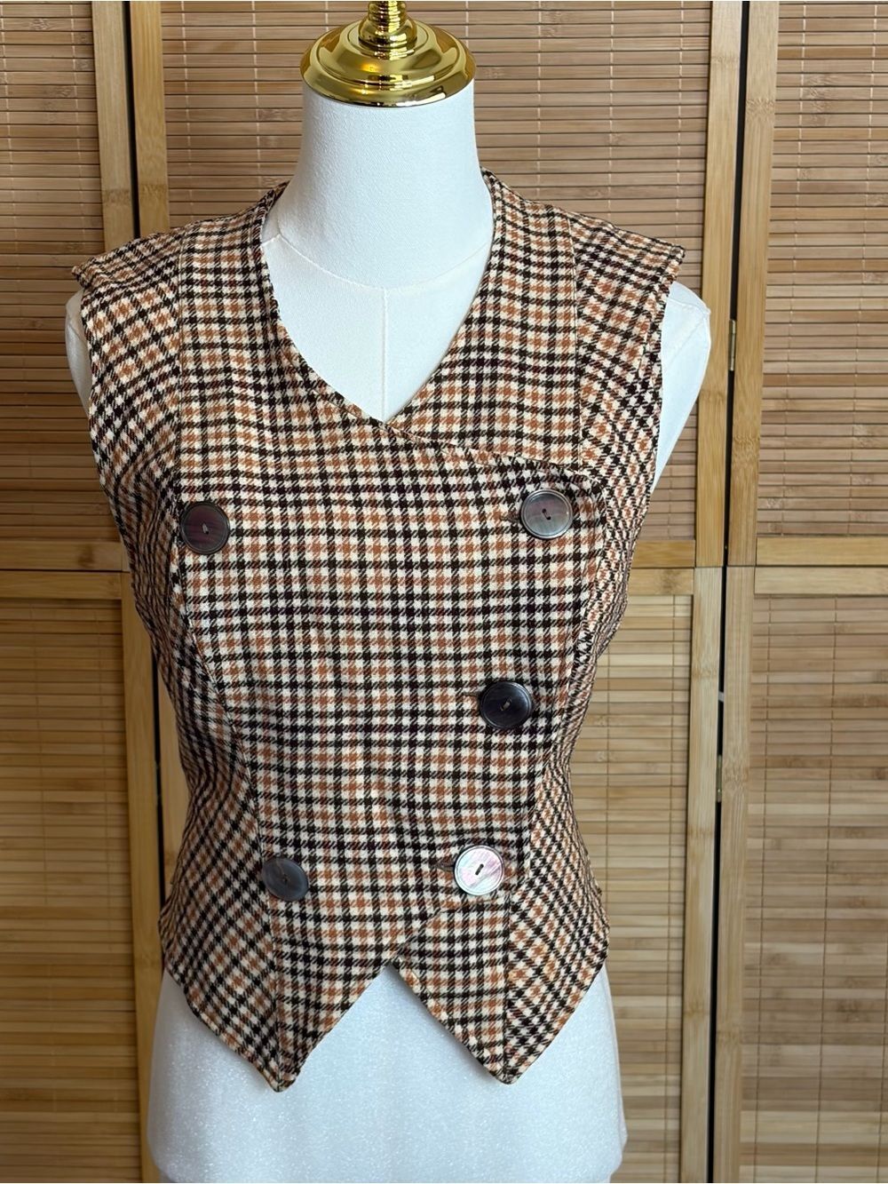 VTG Pendleton Wool Plaid Vest in Brown/ Rust Plaid Flaw Read XS